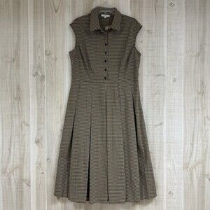 NWT Rihoas Brown Plaid Button Pleated Midi Dress 100% Cotton Cottage Core Sz XL
